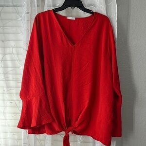 Chic Soul Red Flutter Sleeve Tie-Front Blouse